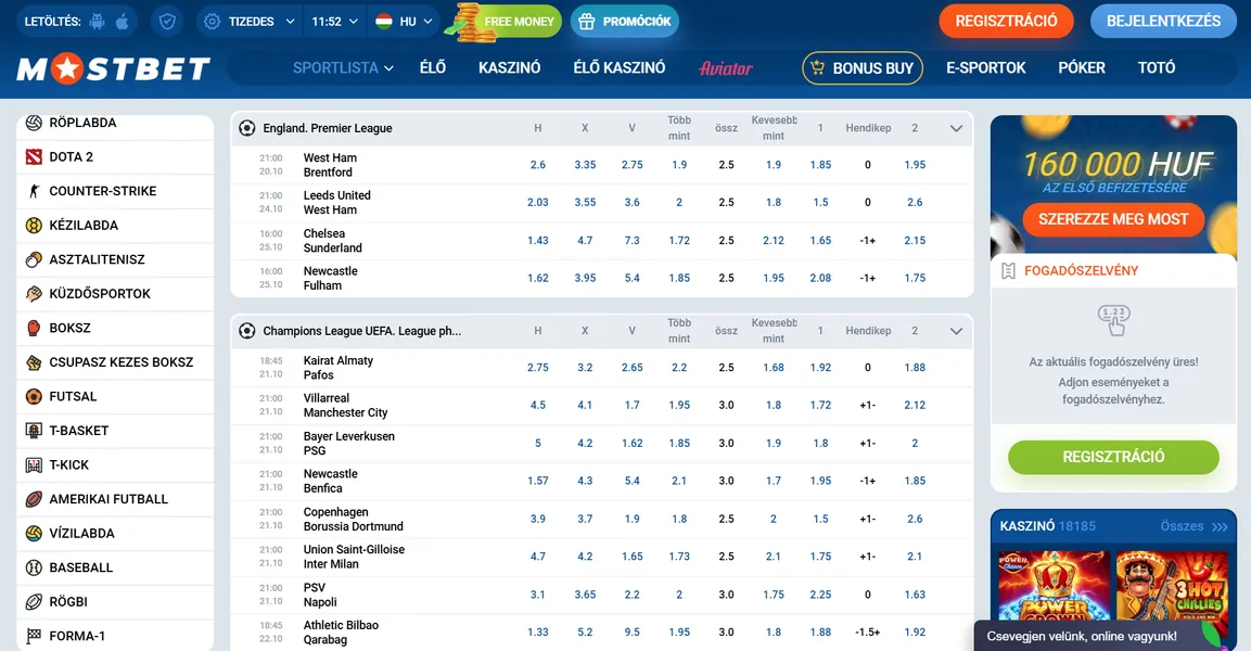 Sportfogadás a Mostbet platformon